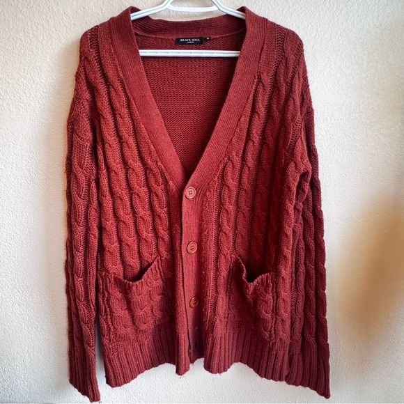 Brave Soul London Brick Orange Cable Knit Cardigan Sweater Sz: Small Cozycore - Picture 2 of 9